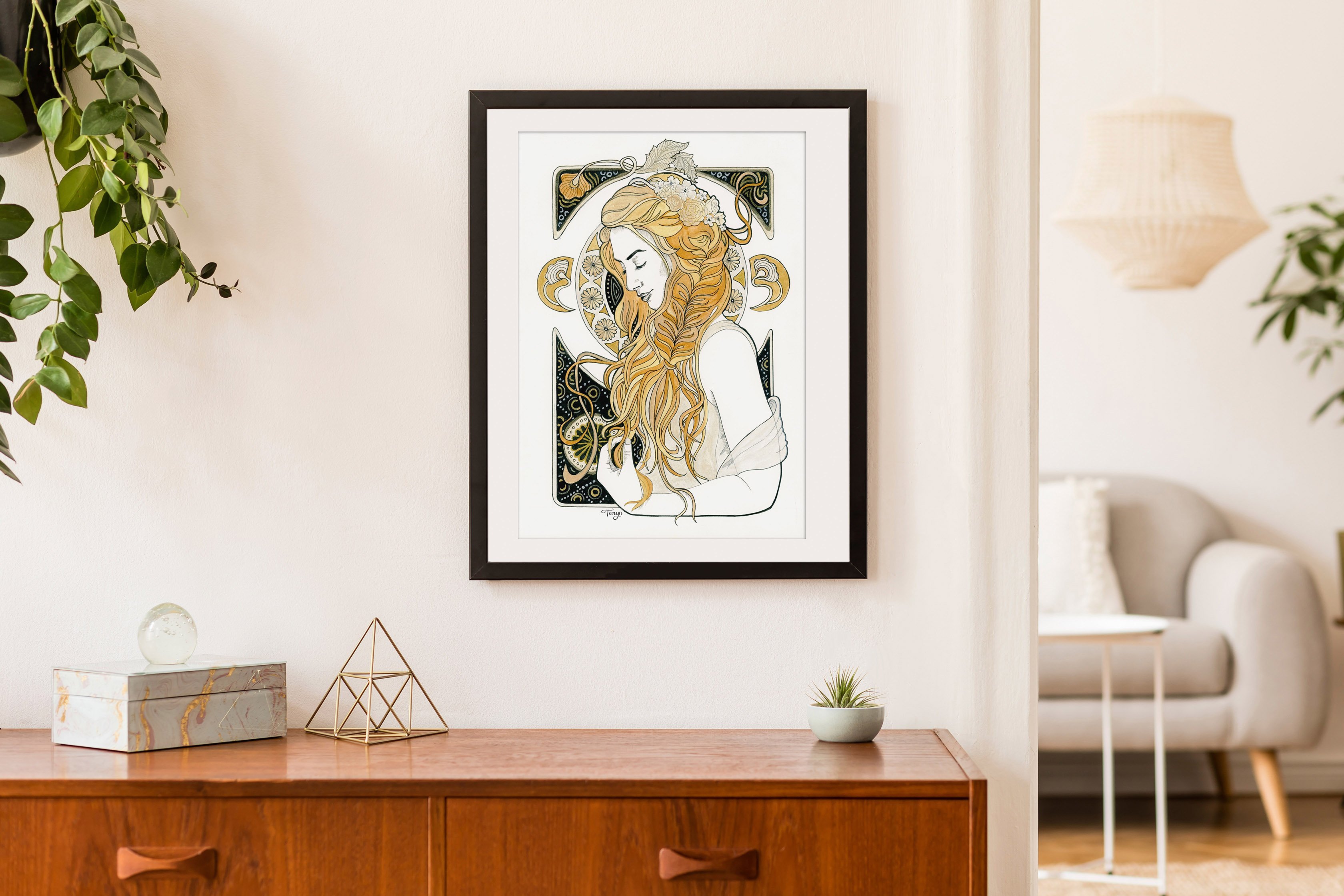Boho Nouveau downloadable Artwork print in Black & Gold